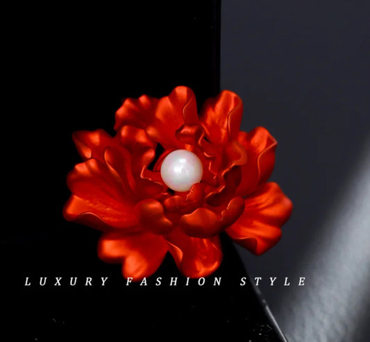 Luxury Fashion Style Red Flower Brooch