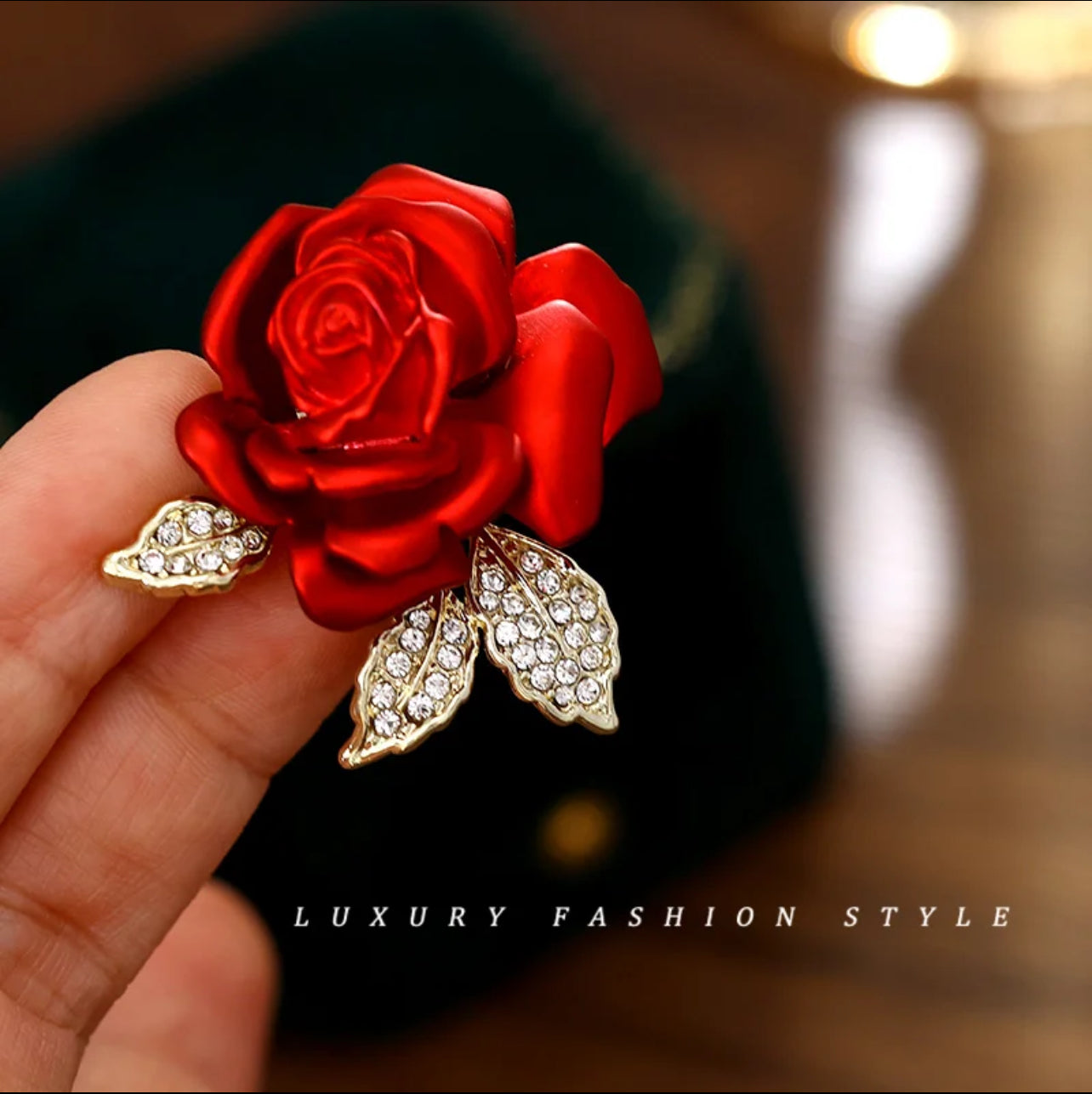 Luxury Red Rose Brooch