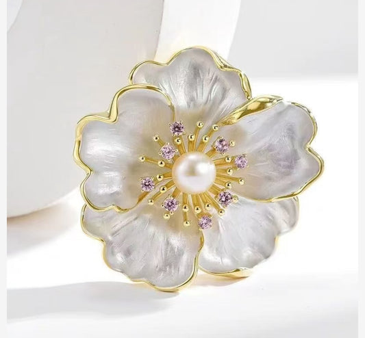 Elegant Enamel Flower Brooch & Pendant