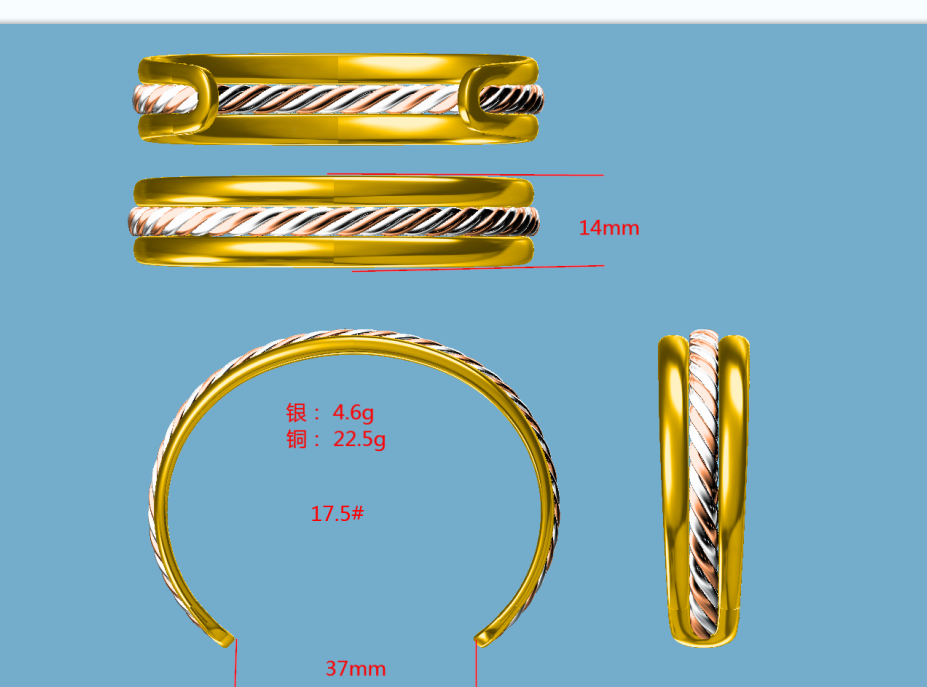 Custom make sterling silver , copper and brass cuff
