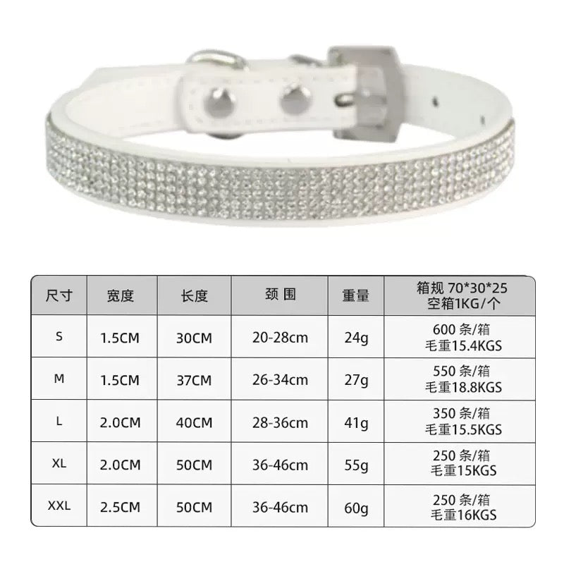 Dog collars with rhinestones on leather