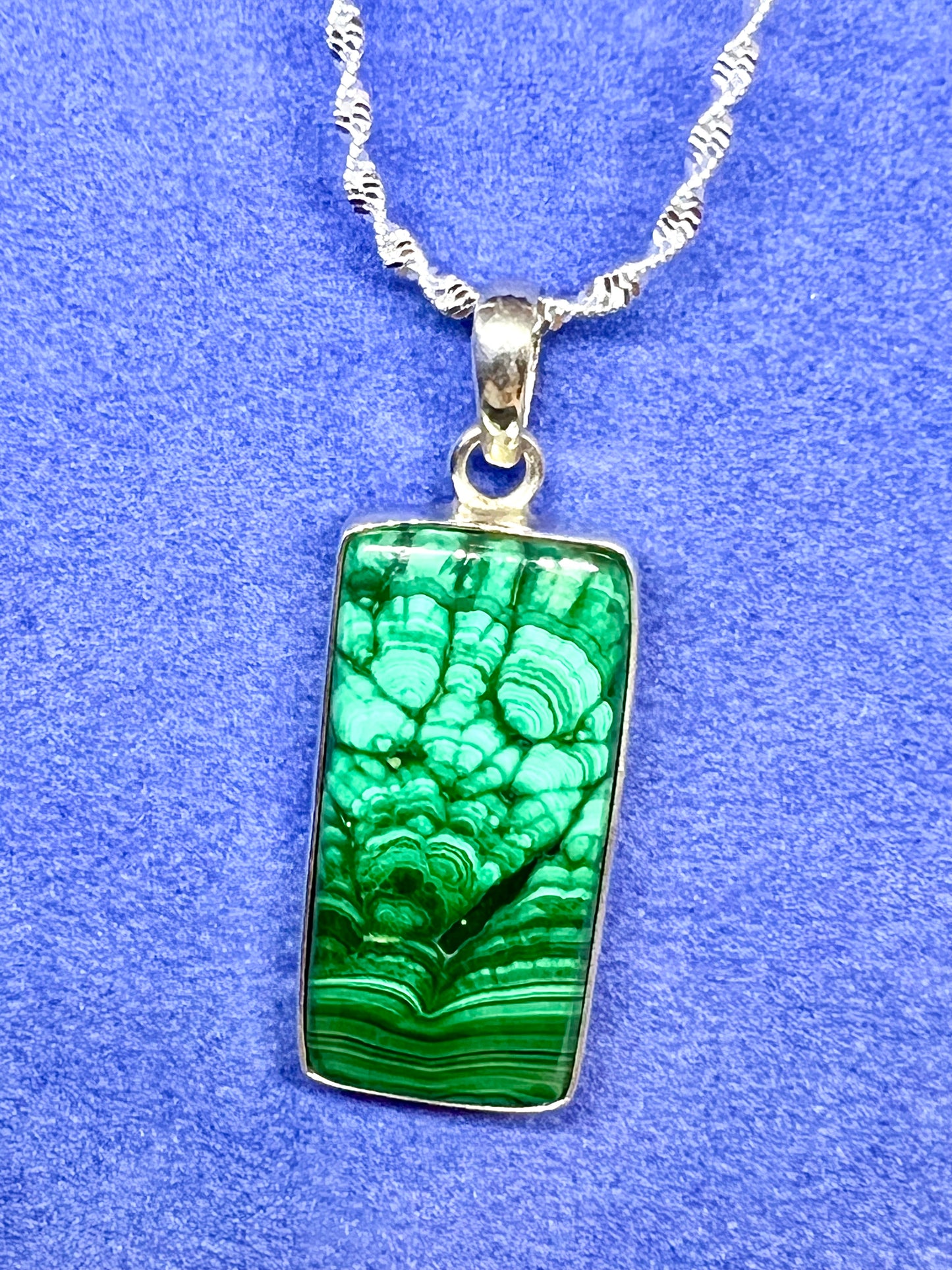 Natural Malachi pendant in sterling silver