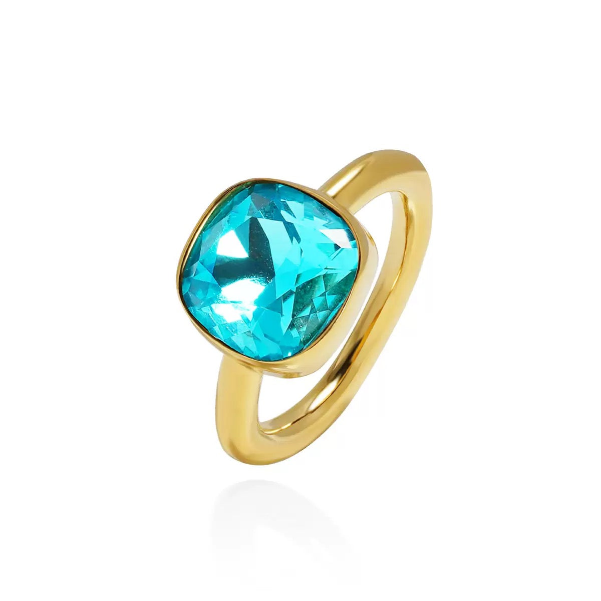 Cushion crystal bezel set ring