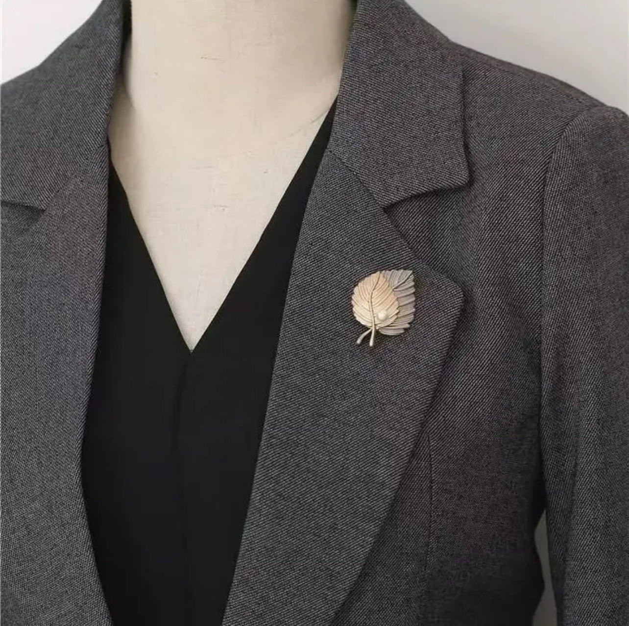 Elegant Gold and Silver Leaf Brooch with Pearl