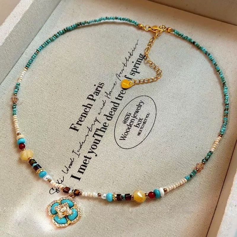 Clover pendant turquoise necklace