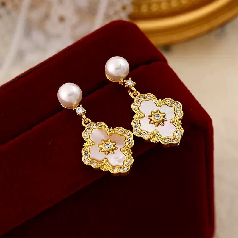 Custom make 18k yellow gold double 4 clover earrings