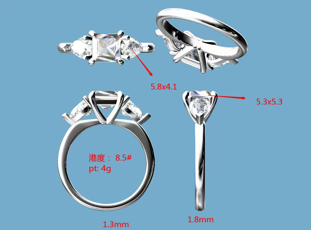 Custom make three stone platinum setting