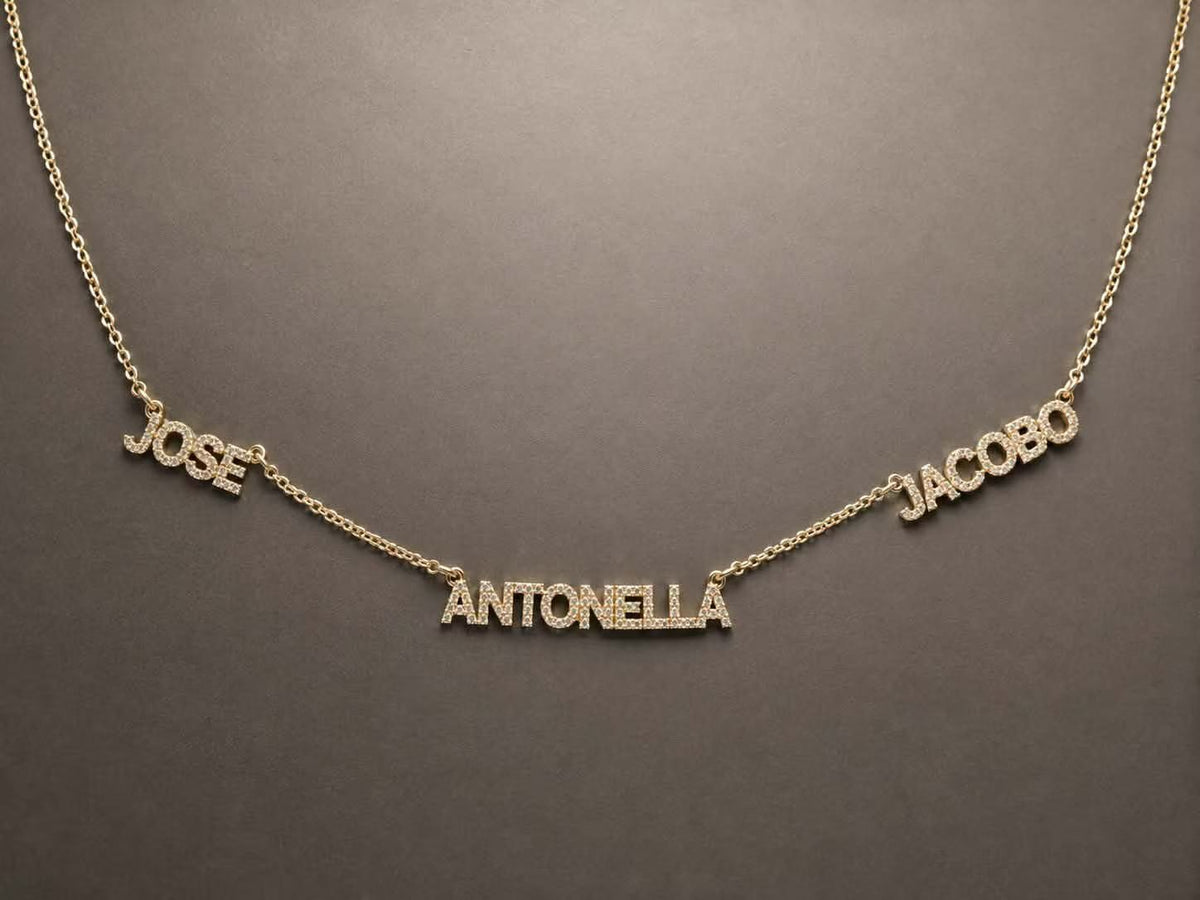 Custom make 14k yellow gold natural diamond name tag necklace