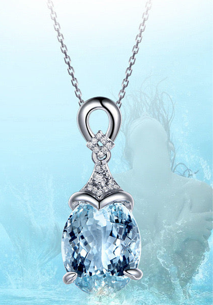 Aquamarine Crystal cubic zirconia pendant with white gold plated