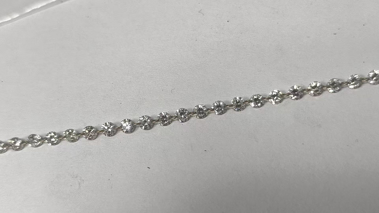 Custom make 18k Rose Gold drilled Natural Diamond tennis necklace