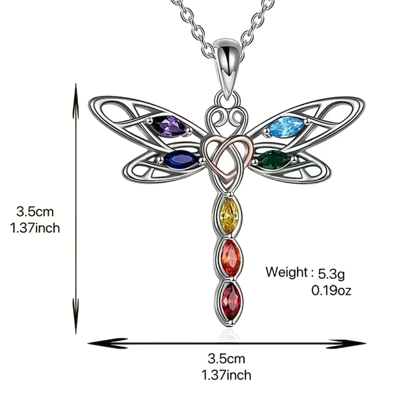 Cubic zirconia dragonfly pendant necklace