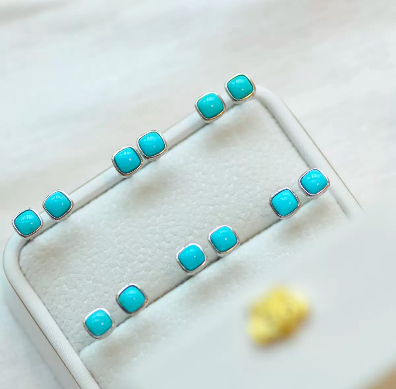 Natural 5mm square Turquoise studs in sterling silver