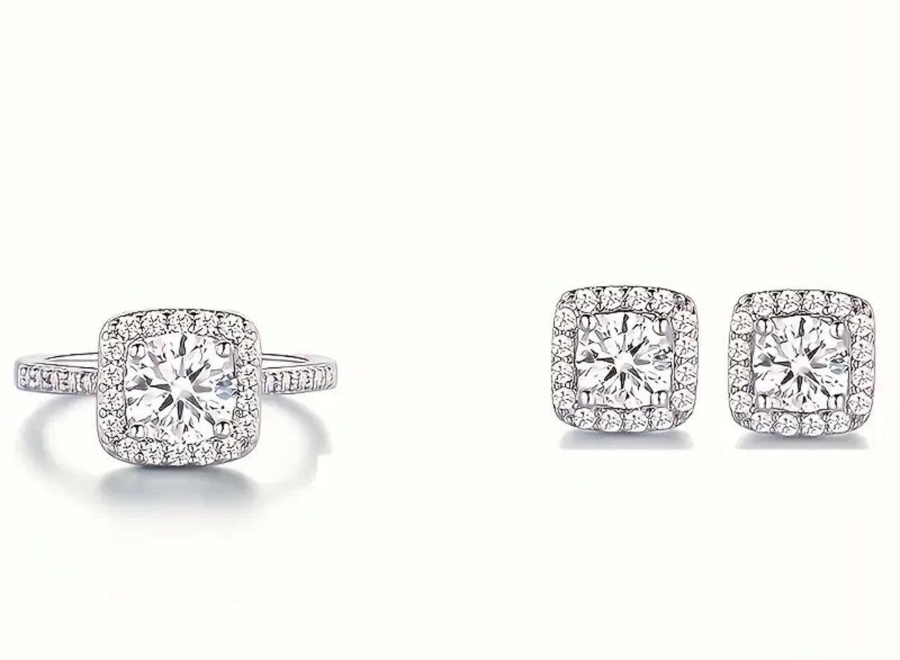 Classic cubic zirconia square shape pendant , ring , earring set