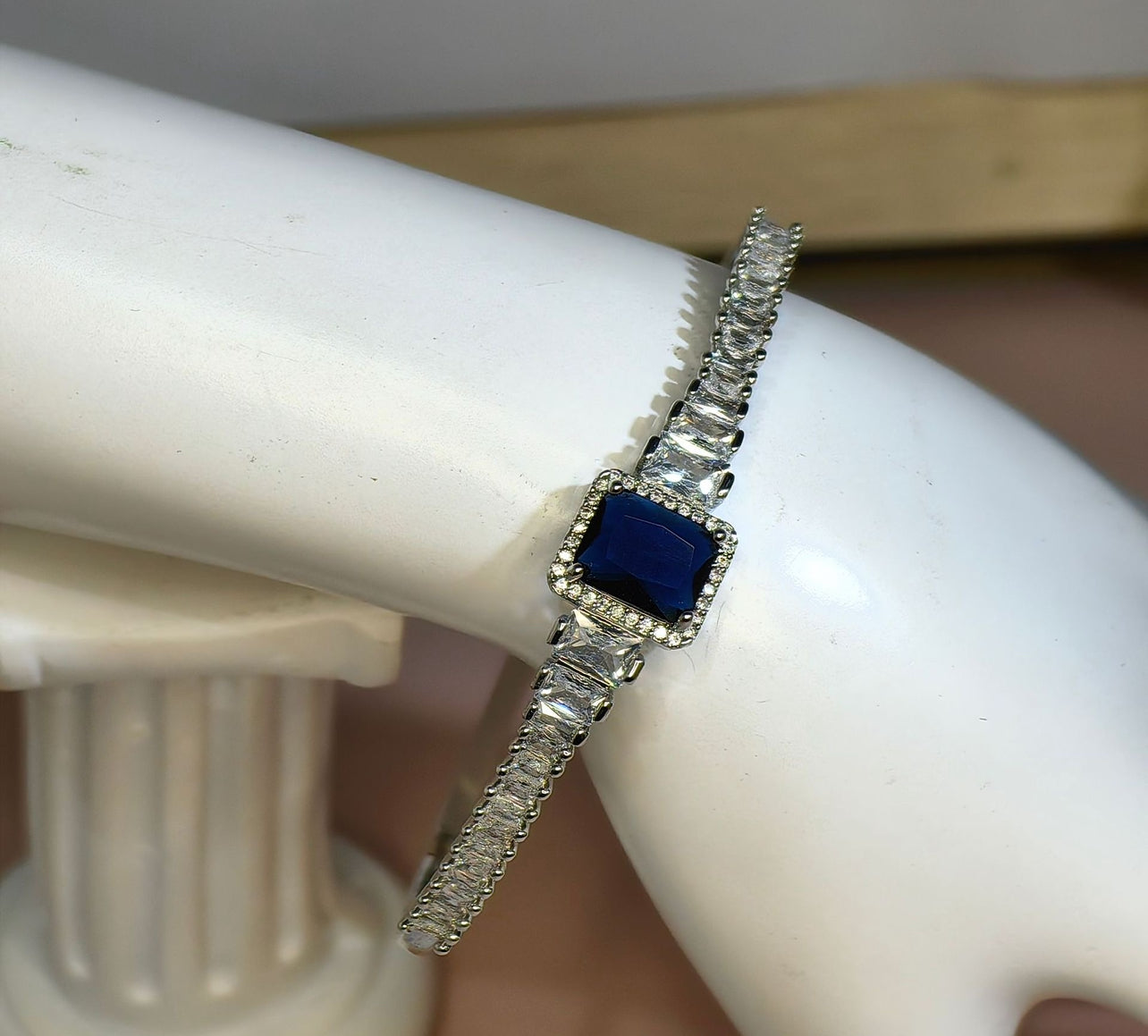 Blue cubic zirconia ring and bangle set with silver plated