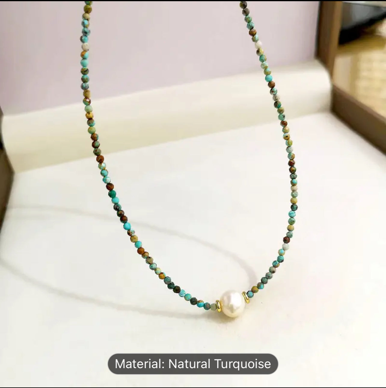 Natural turquoise freshwater pearl becklace