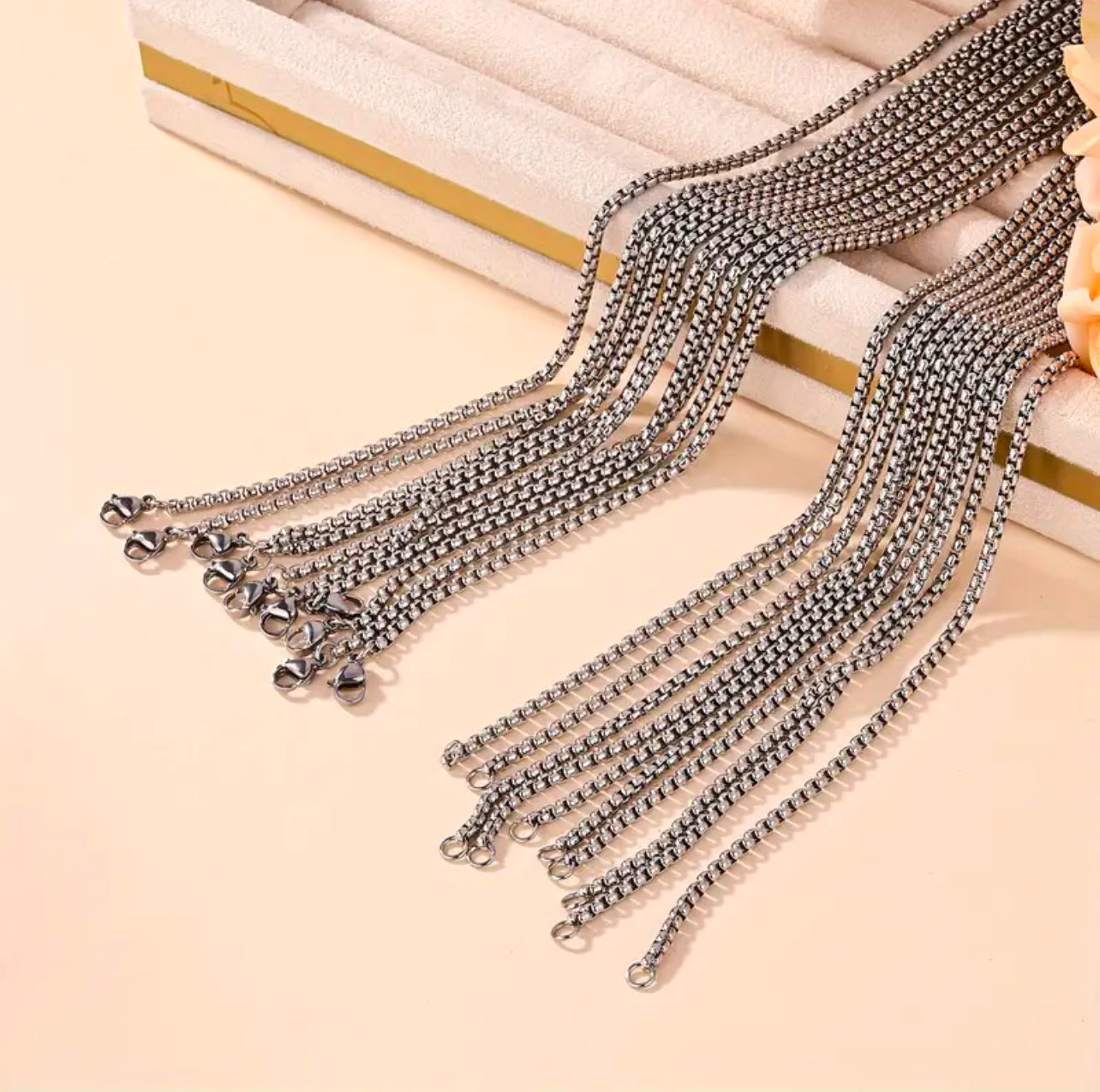 Stainless steel square pearl box chain