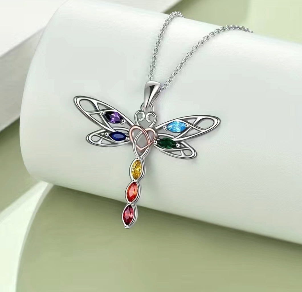 Cubic zirconia dragonfly pendant necklace