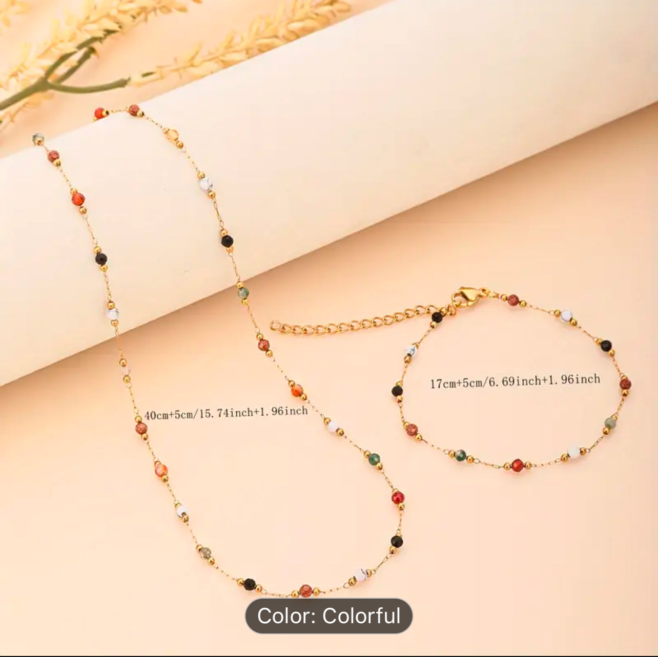 Natural color stone floating necklace and bracelet