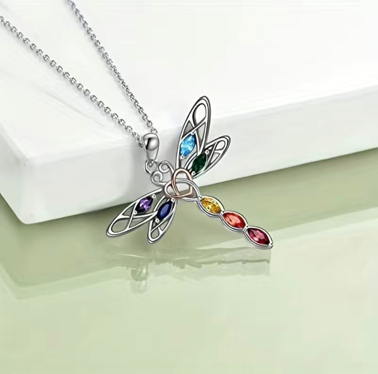 Cubic zirconia dragonfly pendant necklace