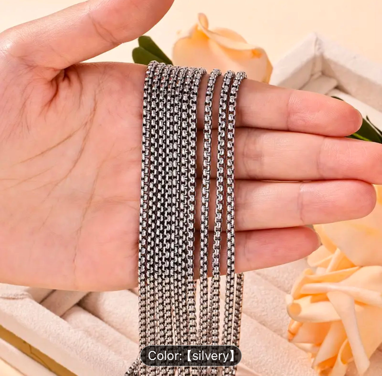 Stainless steel square pearl box chain