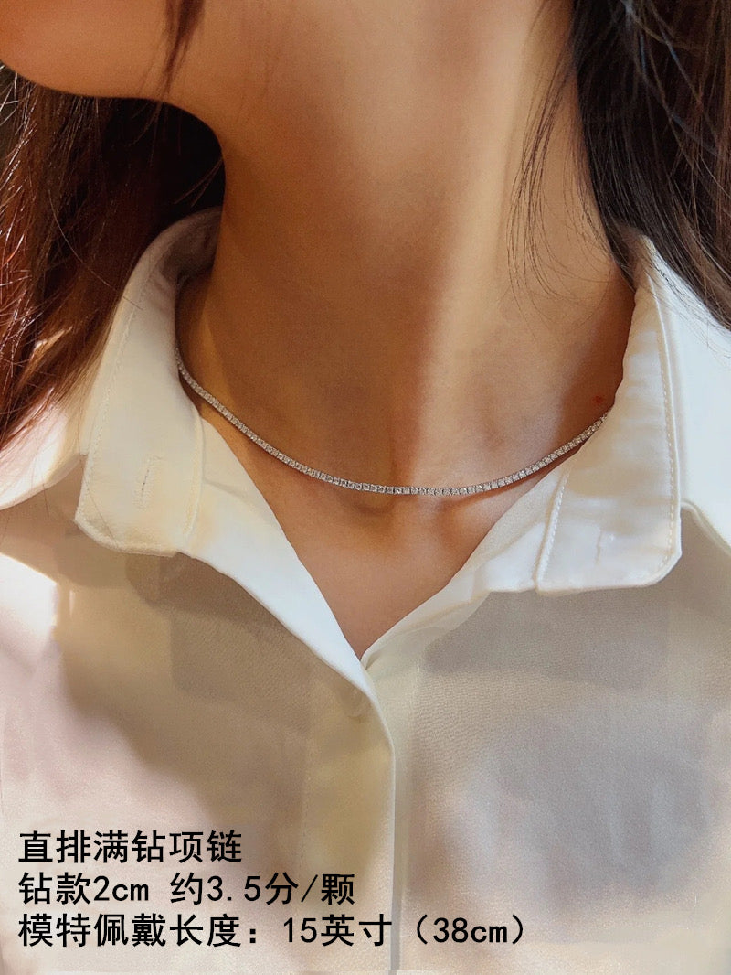 Cubic zirconia tennis necklace rhodium plated