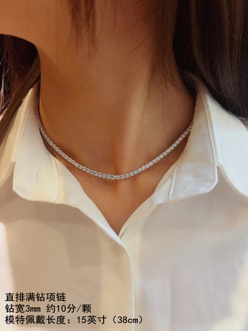 Cubic zirconia tennis necklace rhodium plated