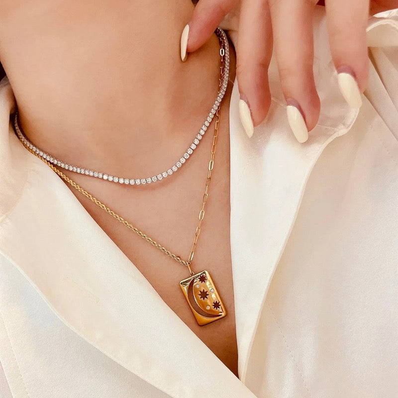 Cubic zirconia tennis necklace rhodium plated