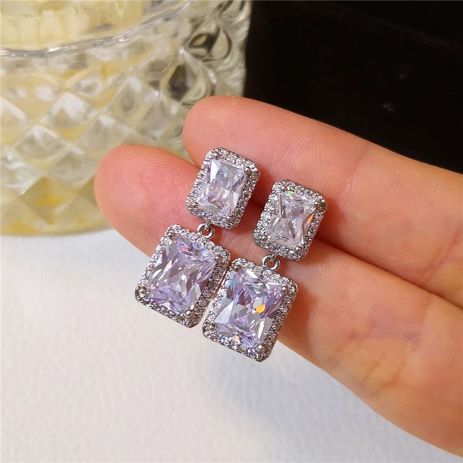 Double radiant cut cubic zirconia earrings