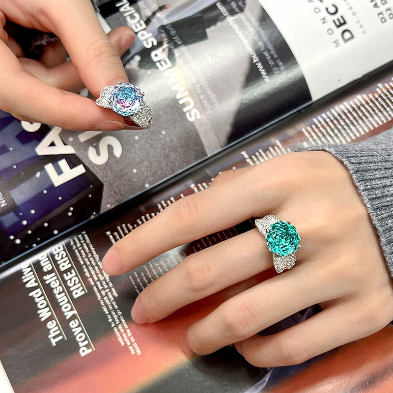 Stunning crystal ( tourmaline like ) cubic zirconia 18k gold plated ring