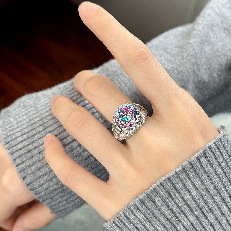 Stunning crystal ( tourmaline like ) cubic zirconia 18k gold plated ring