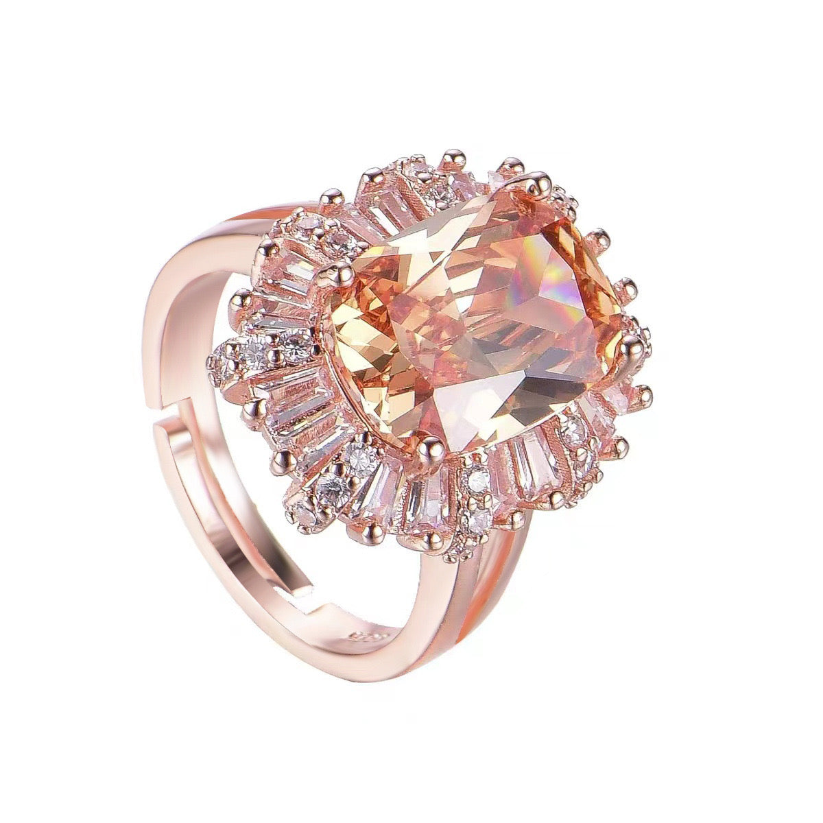 Champagne cubic zirconia 18k rose gold plated ring