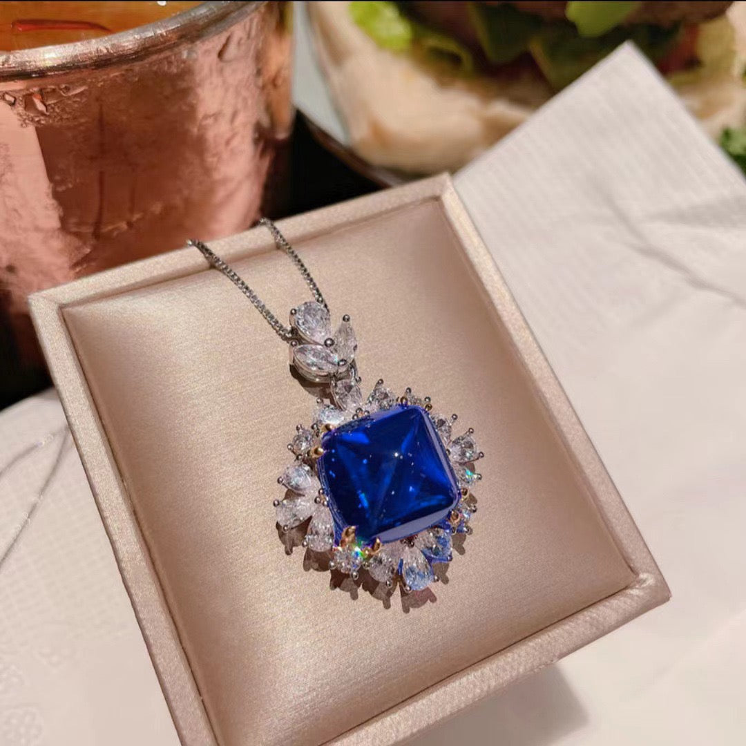 Blue crystal cubic zirconia ring , earring , pendant set