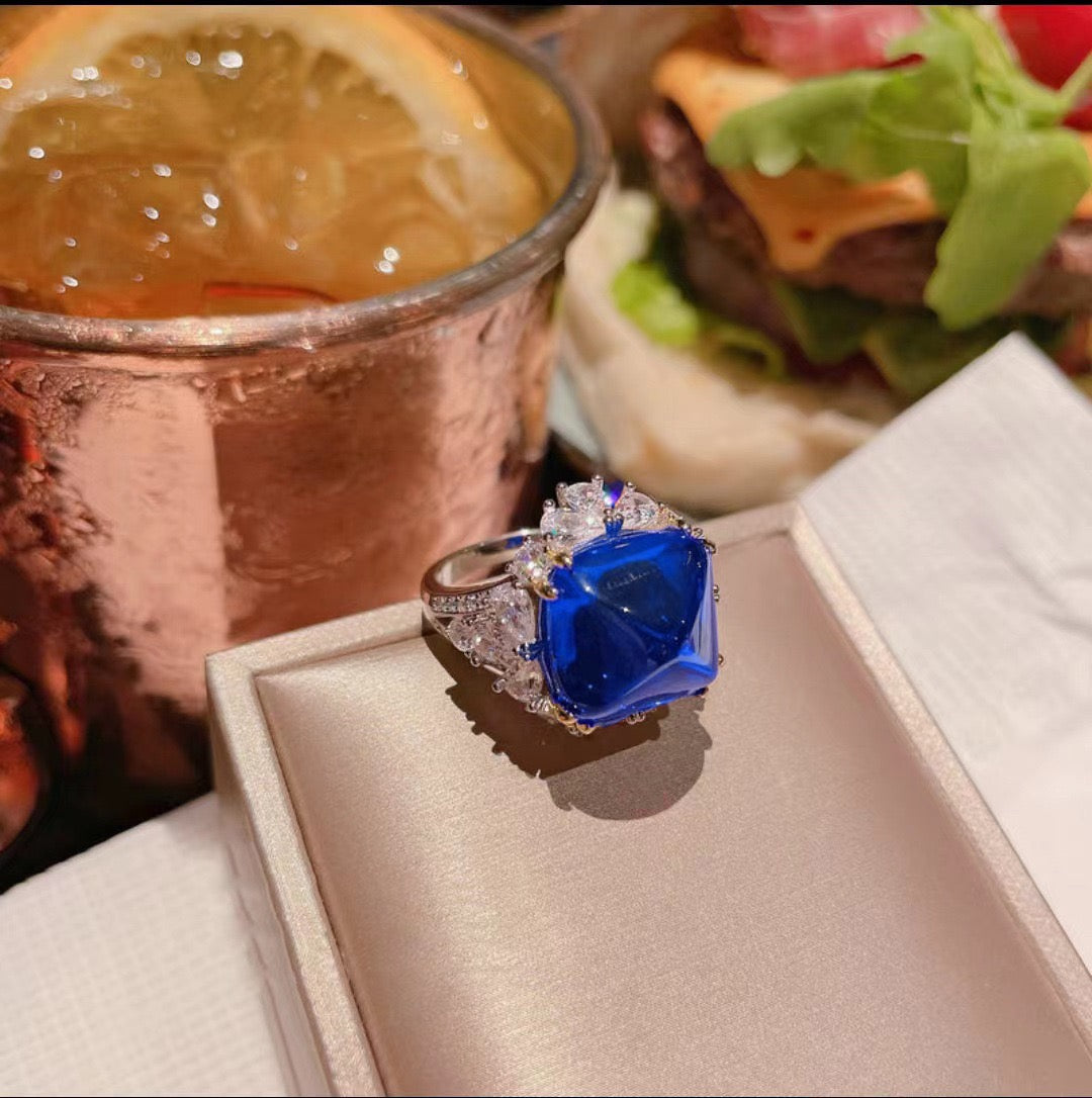 Blue crystal cubic zirconia ring , earring , pendant set