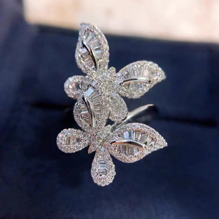 Double butterfly ring set with cubic zirconia 18k gold plated