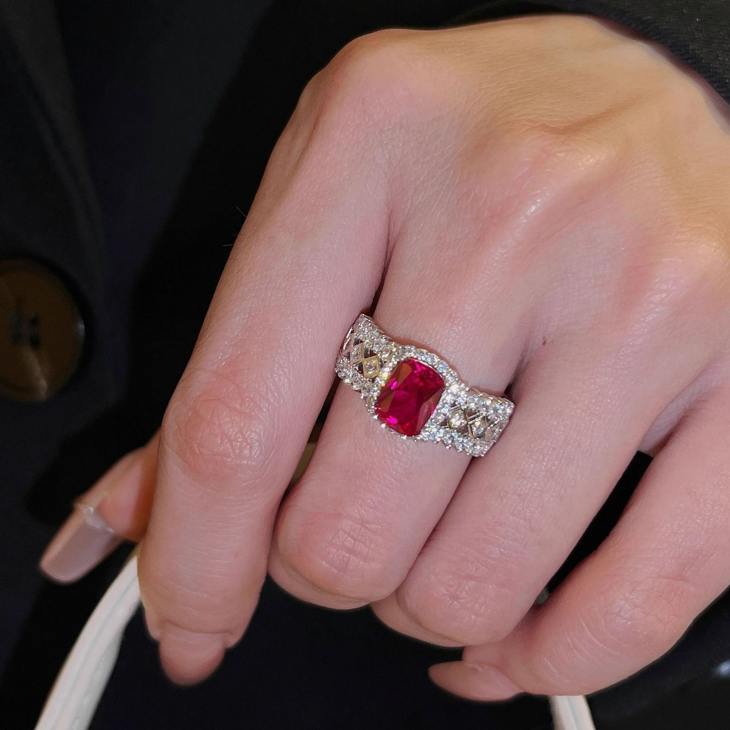 Synthetic Ruby cubic zirconia ring