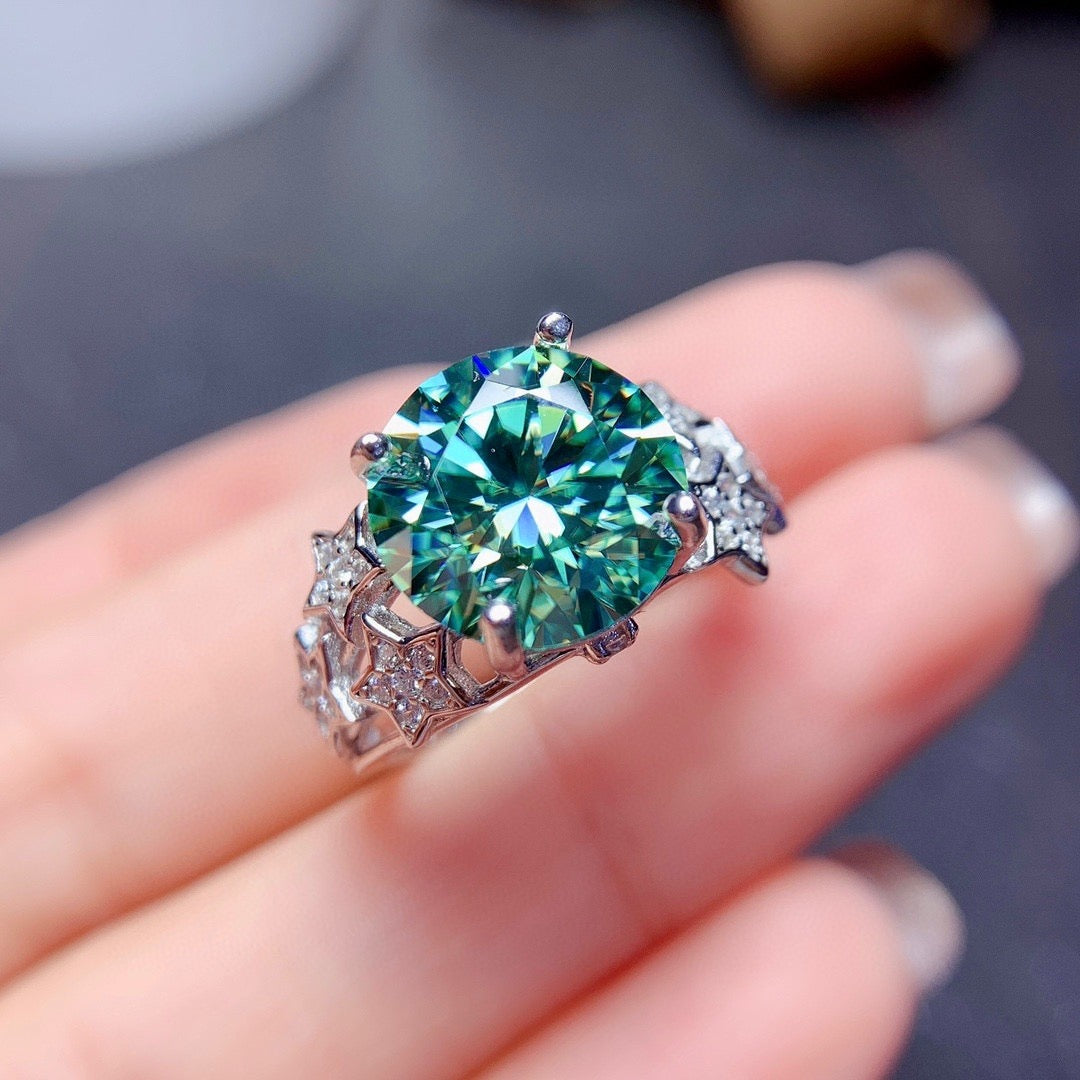 Green 3 carat cubic zirconia white gold plated ring