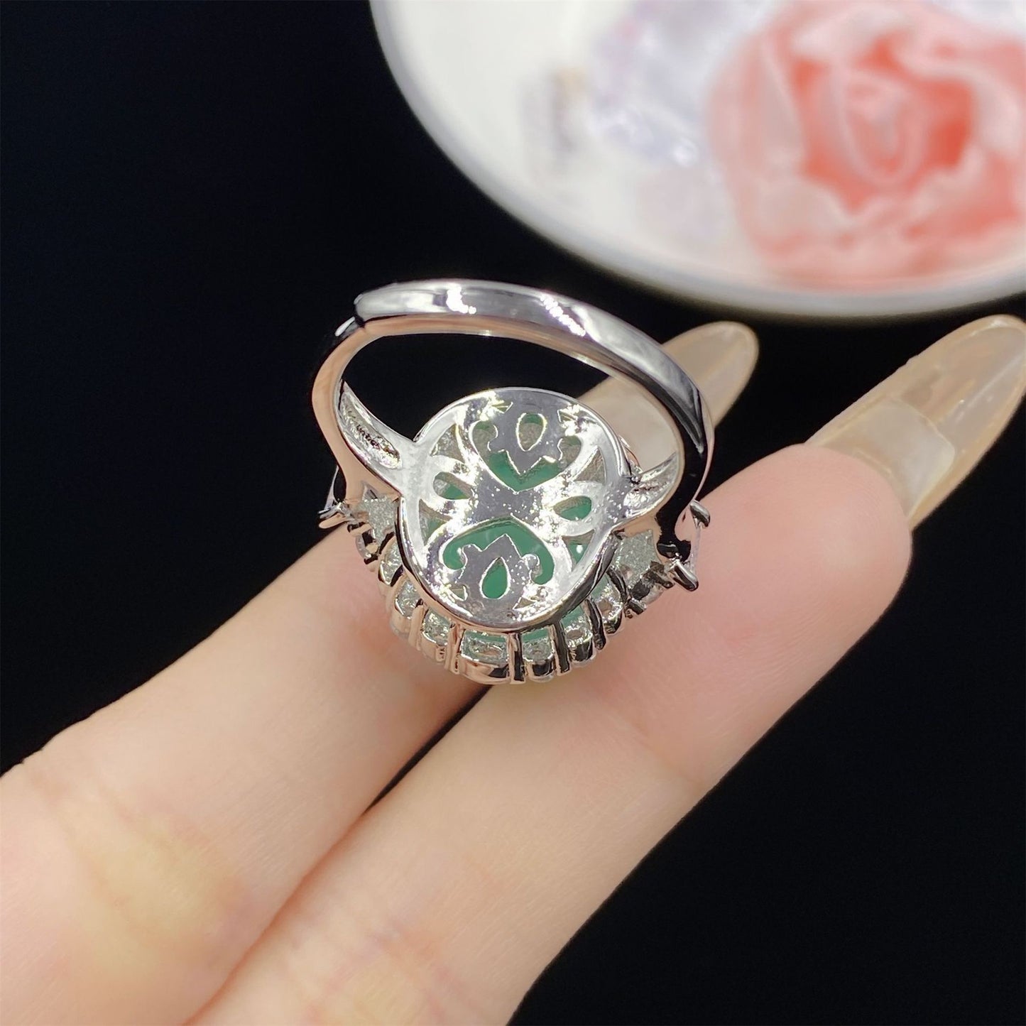 Chalcedony cubic zirconia white gold plated ring