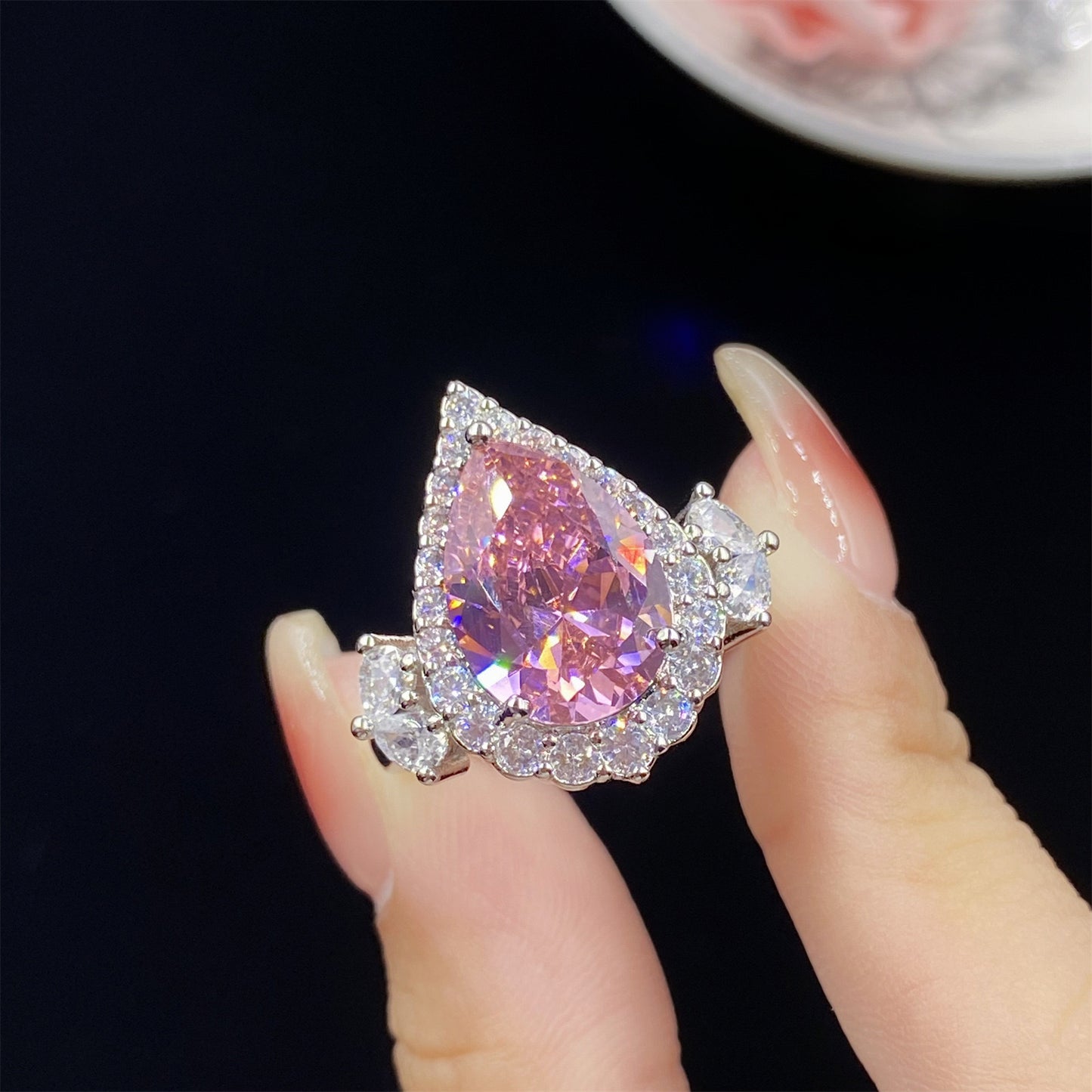 Pink crystal cubic zirconia ring