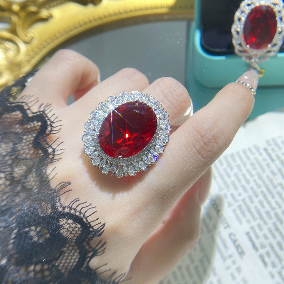 Imitation Ruby cubic Zirconia ring