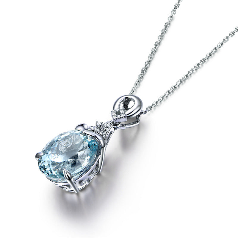 Aquamarine Crystal cubic zirconia pendant with white gold plated