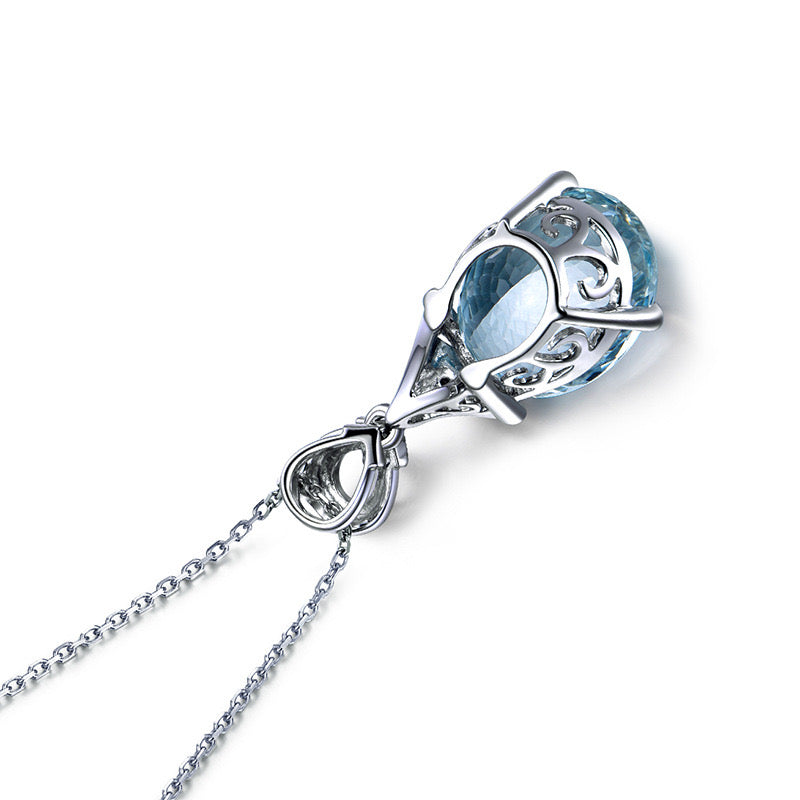 Aquamarine Crystal cubic zirconia pendant with white gold plated