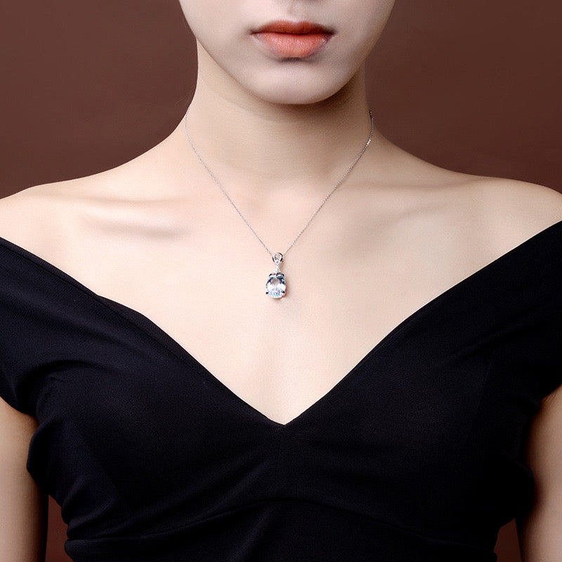 Aquamarine Crystal cubic zirconia pendant with white gold plated