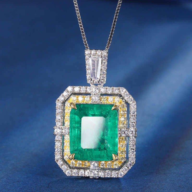 Synthetic Emerald cubic zirconia pendant with box chain