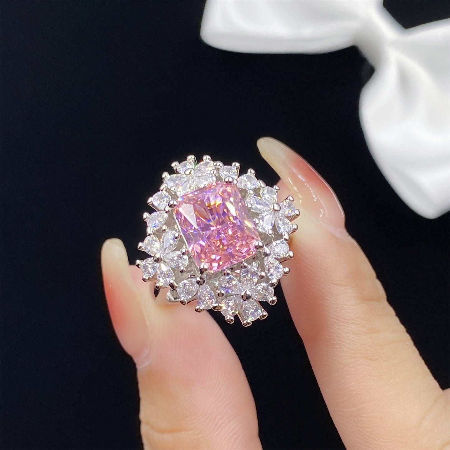 Pink ice cubic zirconia ring