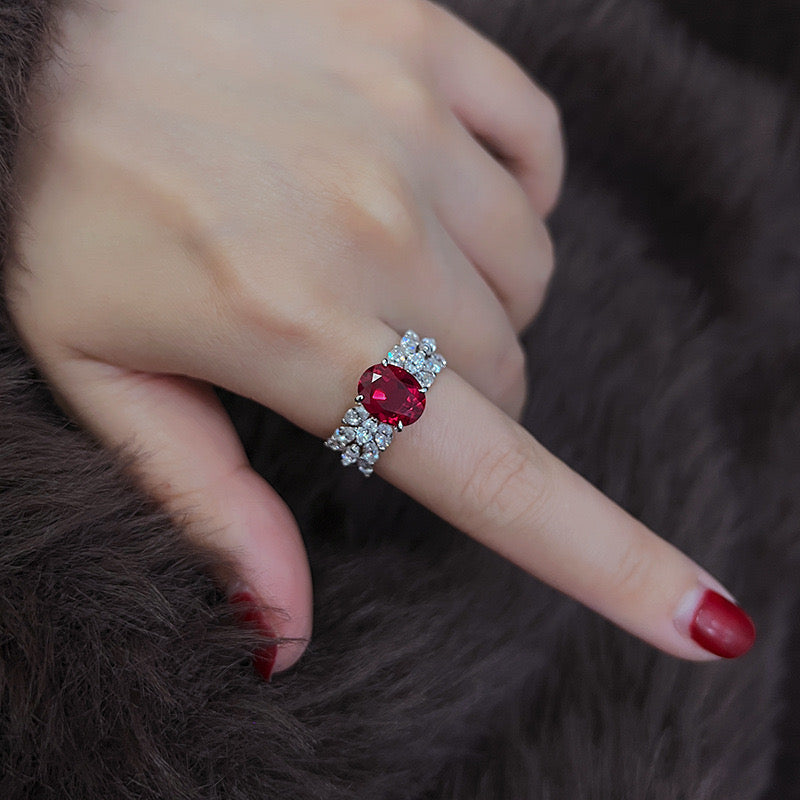 Oval synthetic ruby cubic zirconia ring