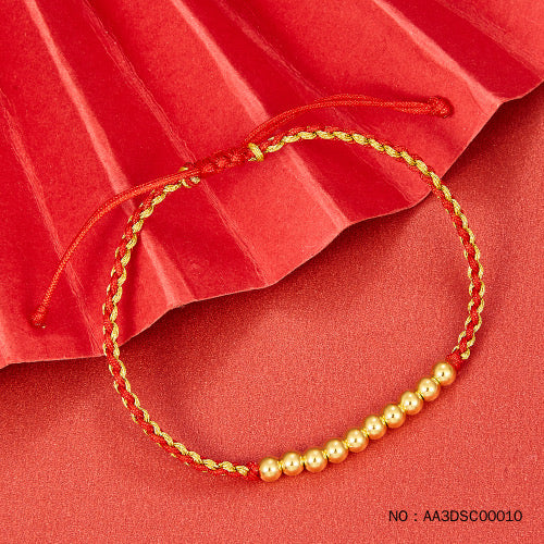 3D hard gold perfect light beads (about 4mm) lucky red rope adjustable finished bracelet