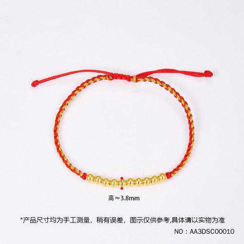 3D hard gold perfect light beads (about 4mm) lucky red rope adjustable finished bracelet