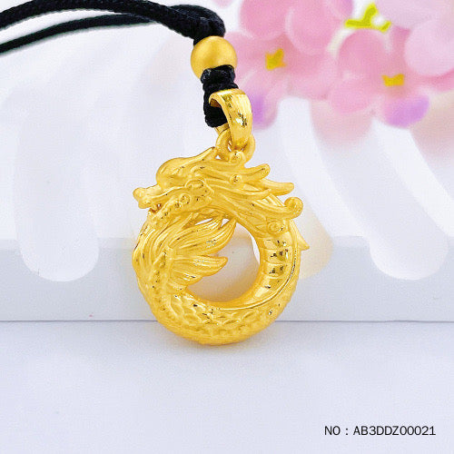 24k pure gold 3D hard gold hollow dragon year zodiac dragon year pendant auspicious dragon buckle pendant flying dragon in the sky safe buckle pendant lanyard finished necklace (including beads)