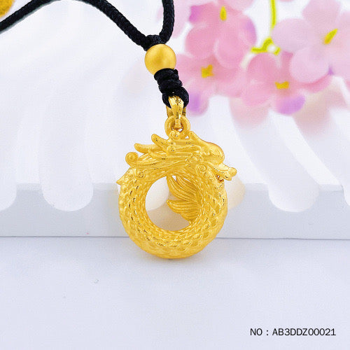 24k pure gold 3D hard gold hollow dragon year zodiac dragon year pendant auspicious dragon buckle pendant flying dragon in the sky safe buckle pendant lanyard finished necklace (including beads)