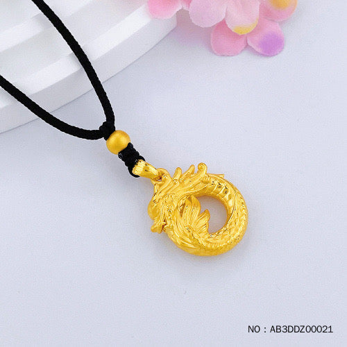 24k pure gold 3D hard gold hollow dragon year zodiac dragon year pendant auspicious dragon buckle pendant flying dragon in the sky safe buckle pendant lanyard finished necklace (including beads)